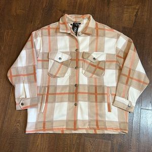 Boohoo Tan/Orange/White Trucker Flannel